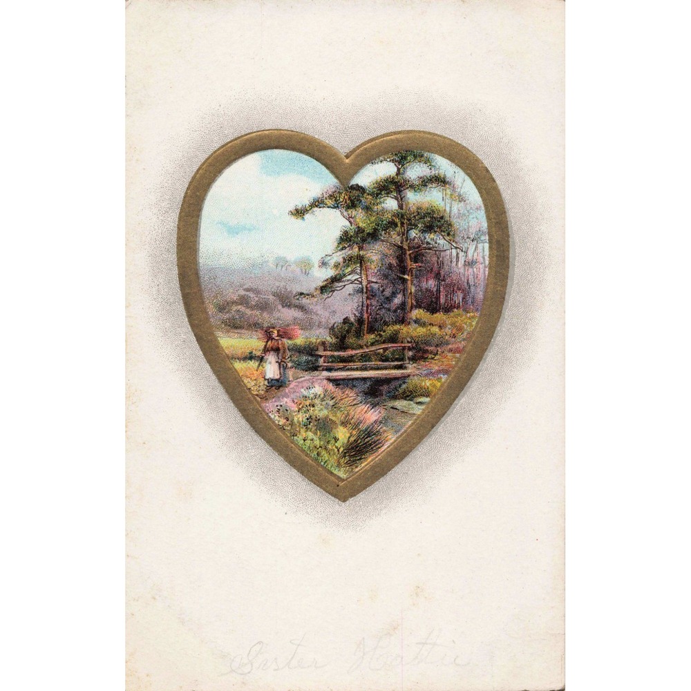 Vintage Heart Landscape Postcard Undivided Back Early 1900s Lithograph VG - Picture 1 of 2